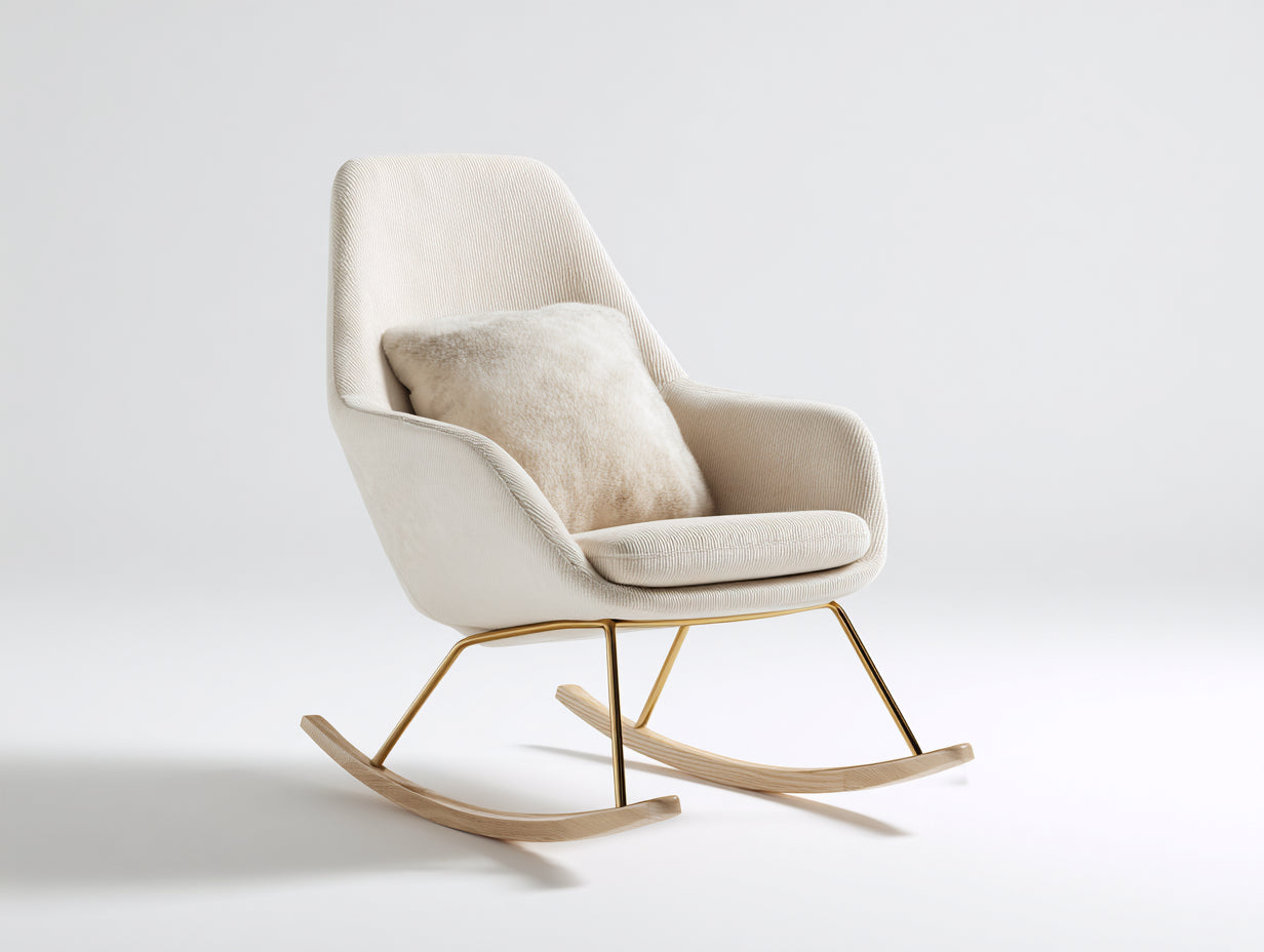 Sedia a dondolo - Tessuto - Metallo - Legno - 87x96x84 cm - Avorio-Oro-Legno chiaro - Elegante