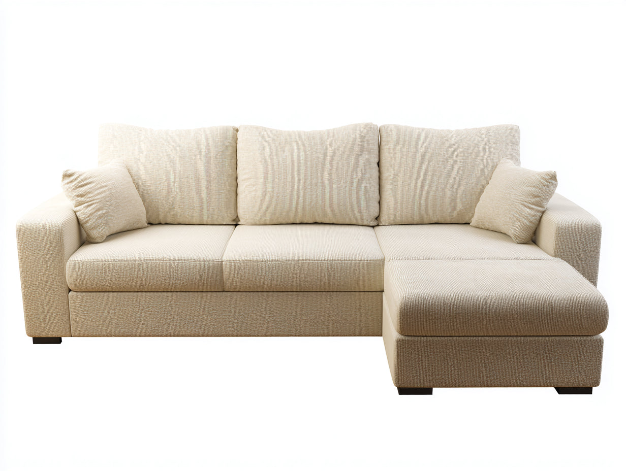 Divano angolare - Tessuto-Legno - 268x162x85 cm - Crema - Contemporaneo
