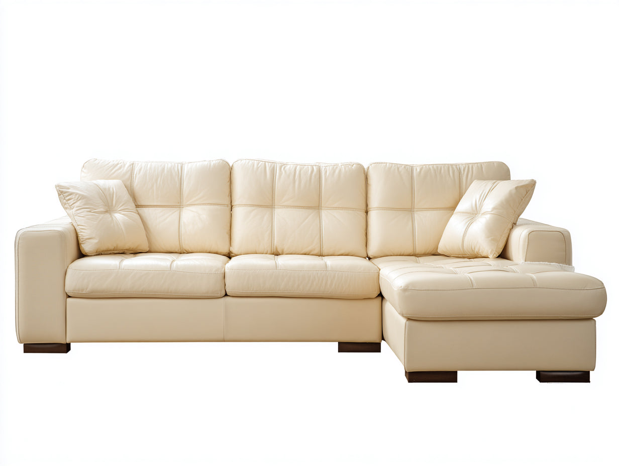 Divano angolare - Pelle-Legno - 278x166x87 cm - Crema - Classico