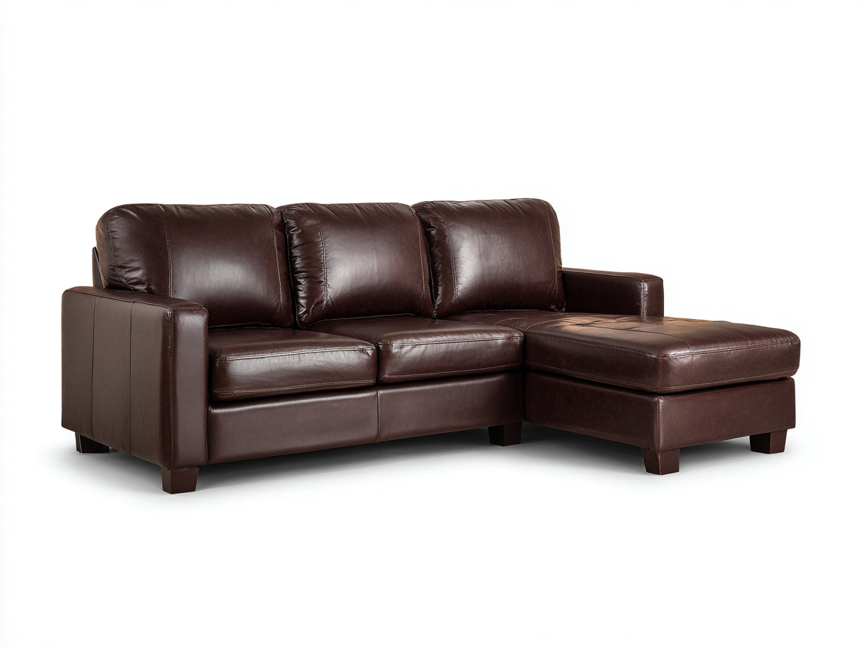 Divano angolare - Pelle - 272x165x88 cm - Marrone scuro - Classico