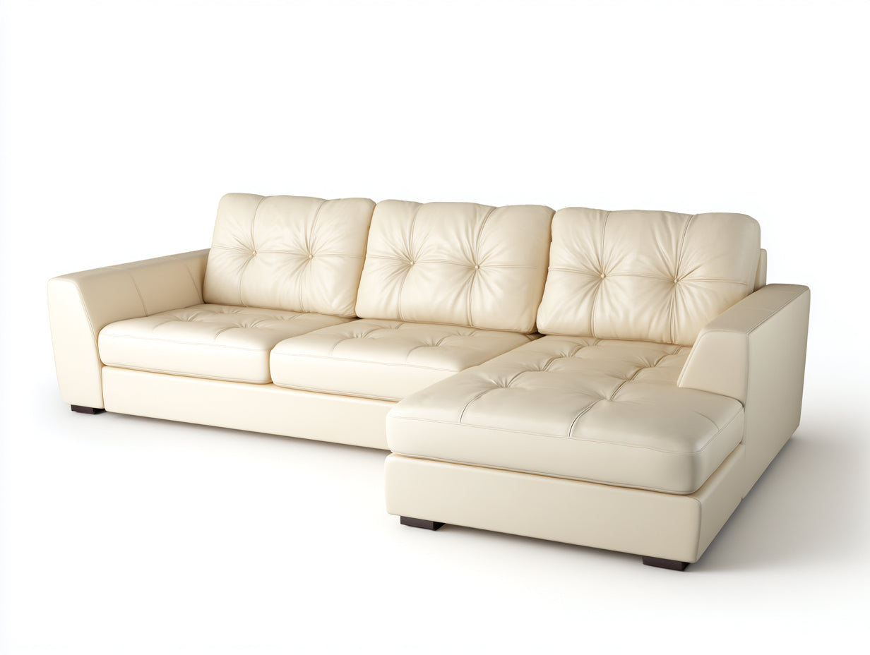 Divano angolare - Pelle - 270x162x85 cm - Avorio - Moderno