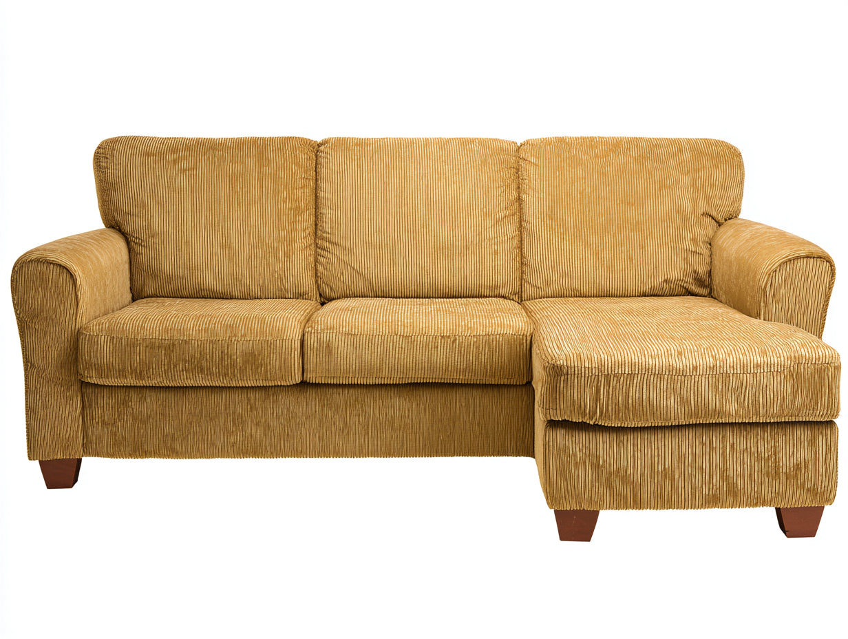 Divano angolare - Velluto a coste-Legno - 260x158x86 cm - Giallo ocra - Vintage
