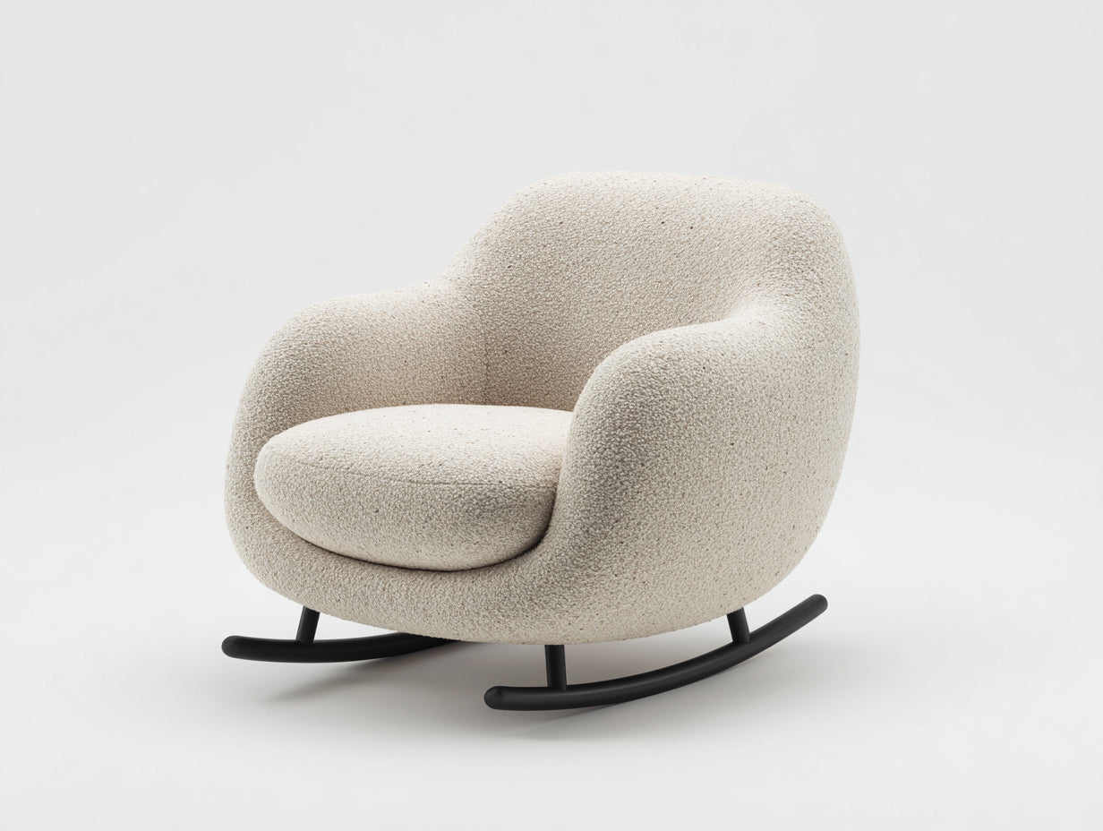 Sedia a dondolo - Tessuto bouclé - 84x89x76 cm - Beige chiaro-Nero - Moderno