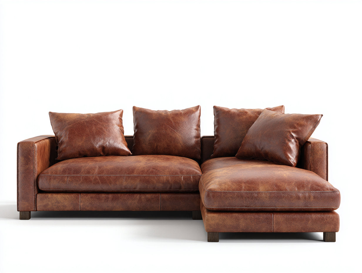 Divano angolare - Pelle - 276x166x86 cm - Marrone - Vintage
