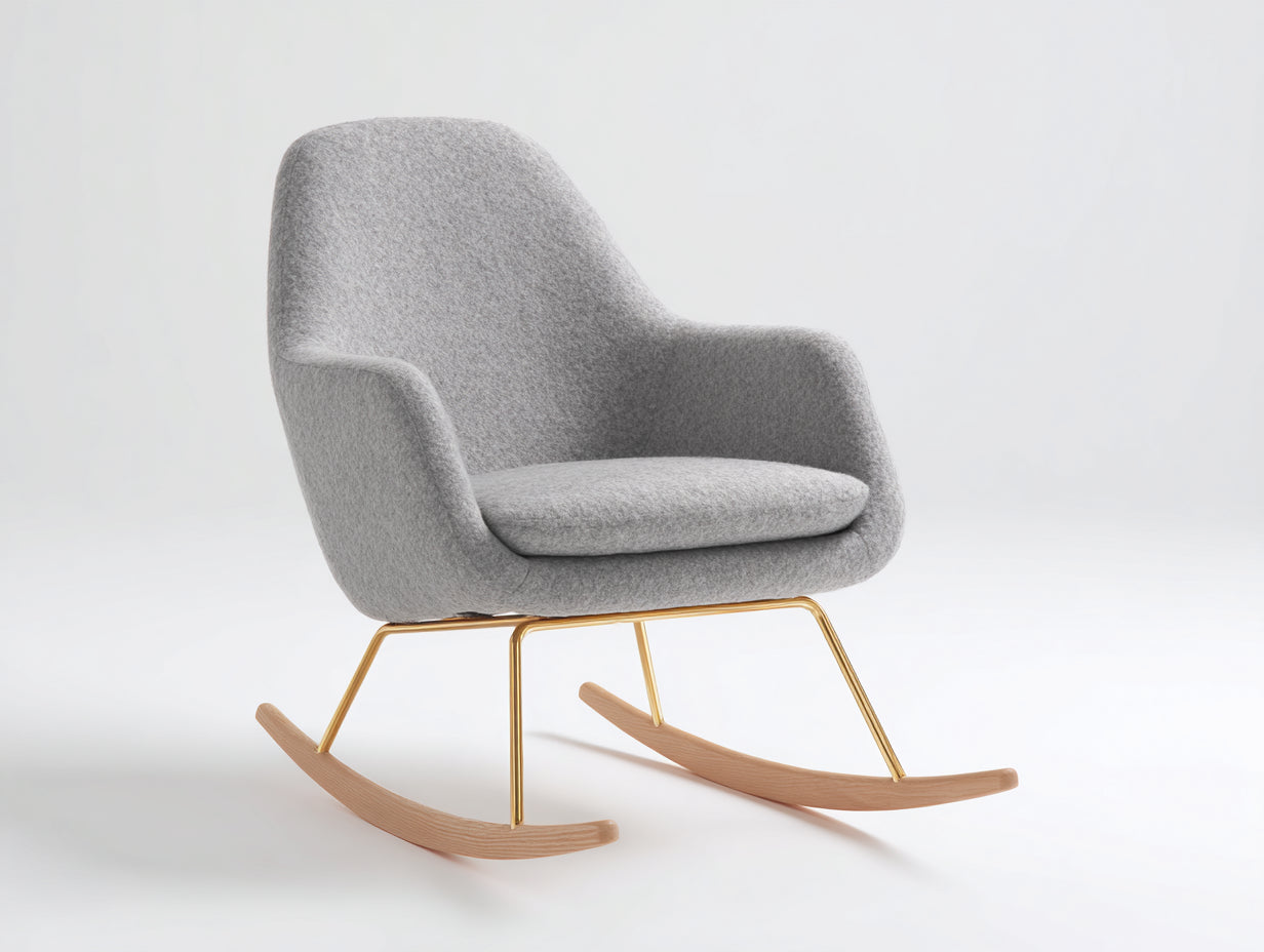 Sedia a dondolo - Tessuto - Metallo - Legno - 85x94x81 cm - Grigio-Oro-Legno naturale - Scandinavo