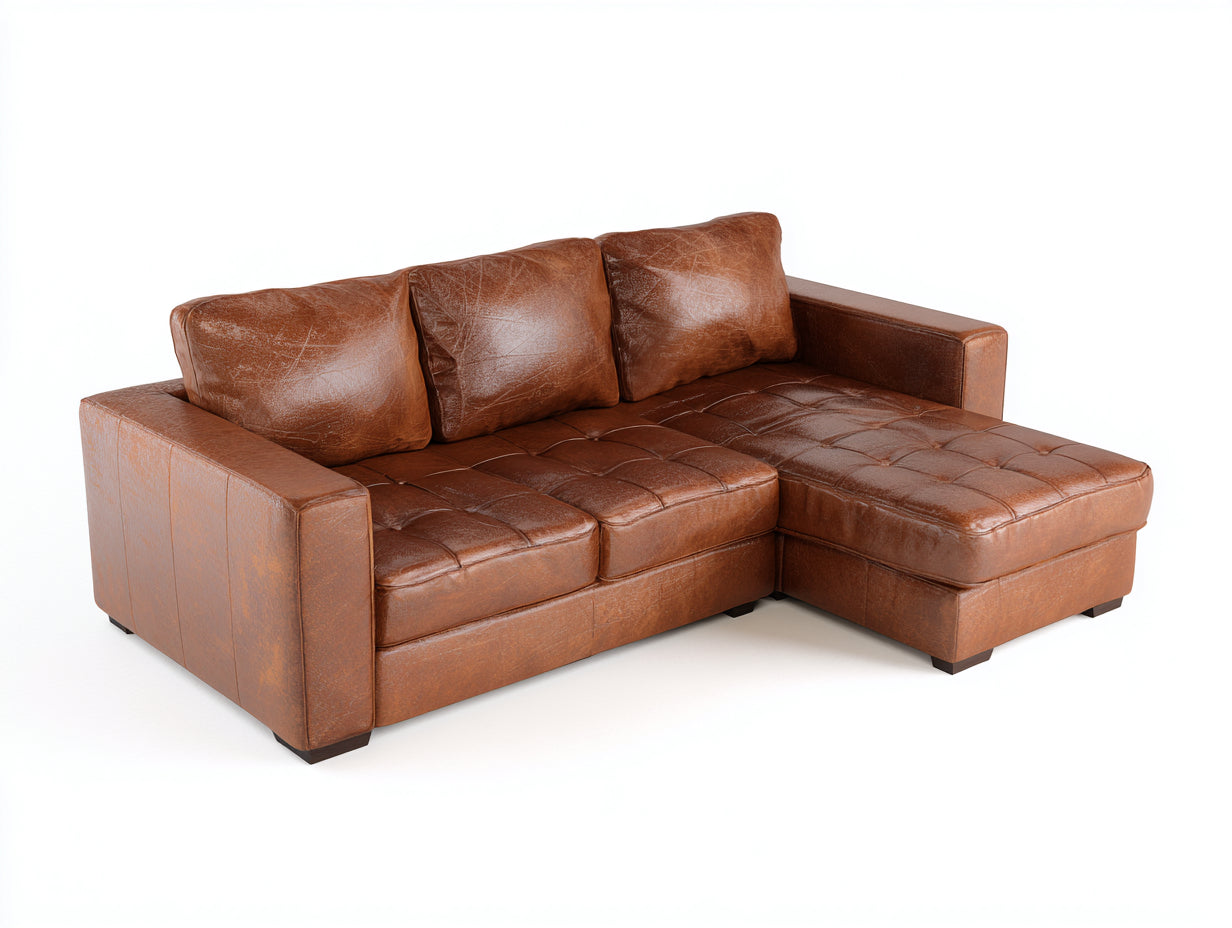 Divano angolare - Pelle - 265x160x82 cm - Marrone chiaro - Moderno